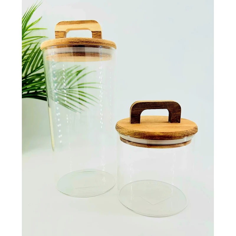 Bol en verre avec couvercle en bois d’acacia – 1,5 L