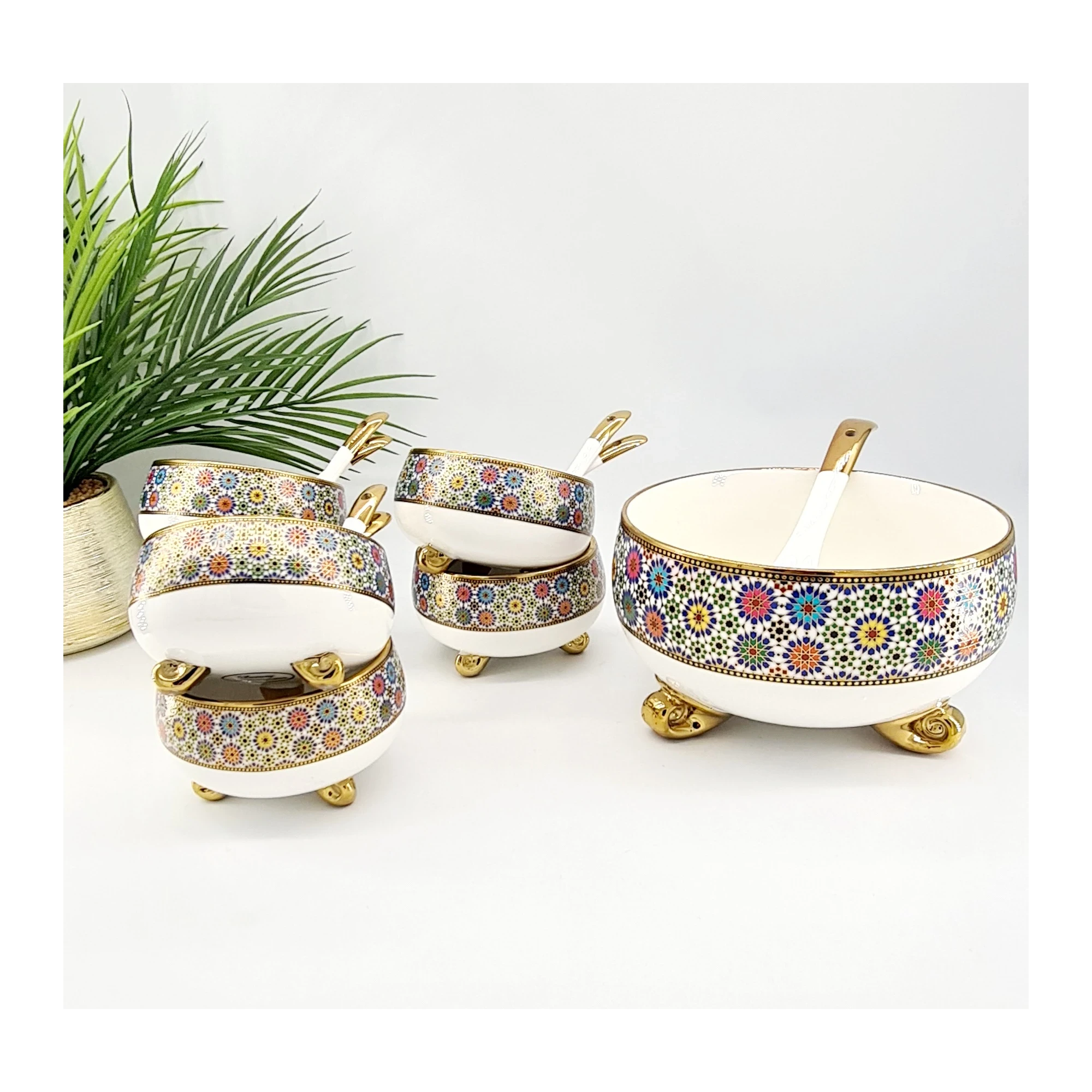 Service Oriental Arabesque – Ensemble de 7 bols en porcelaine