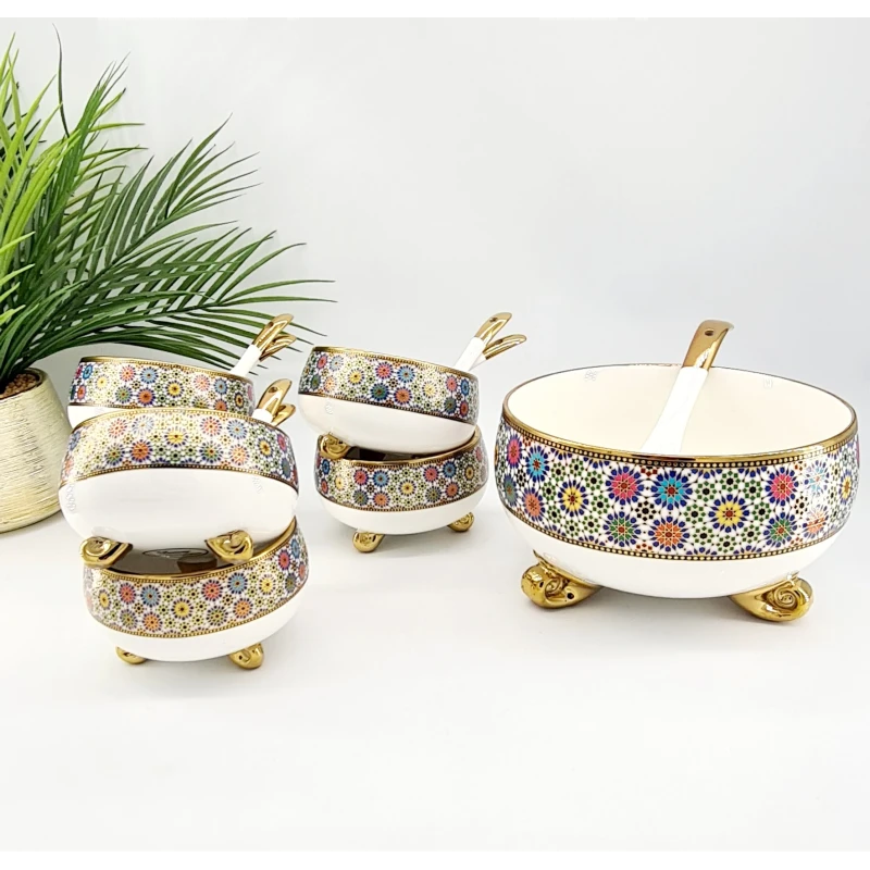 Service Oriental Arabesque – Ensemble de 7 bols en porcelaine