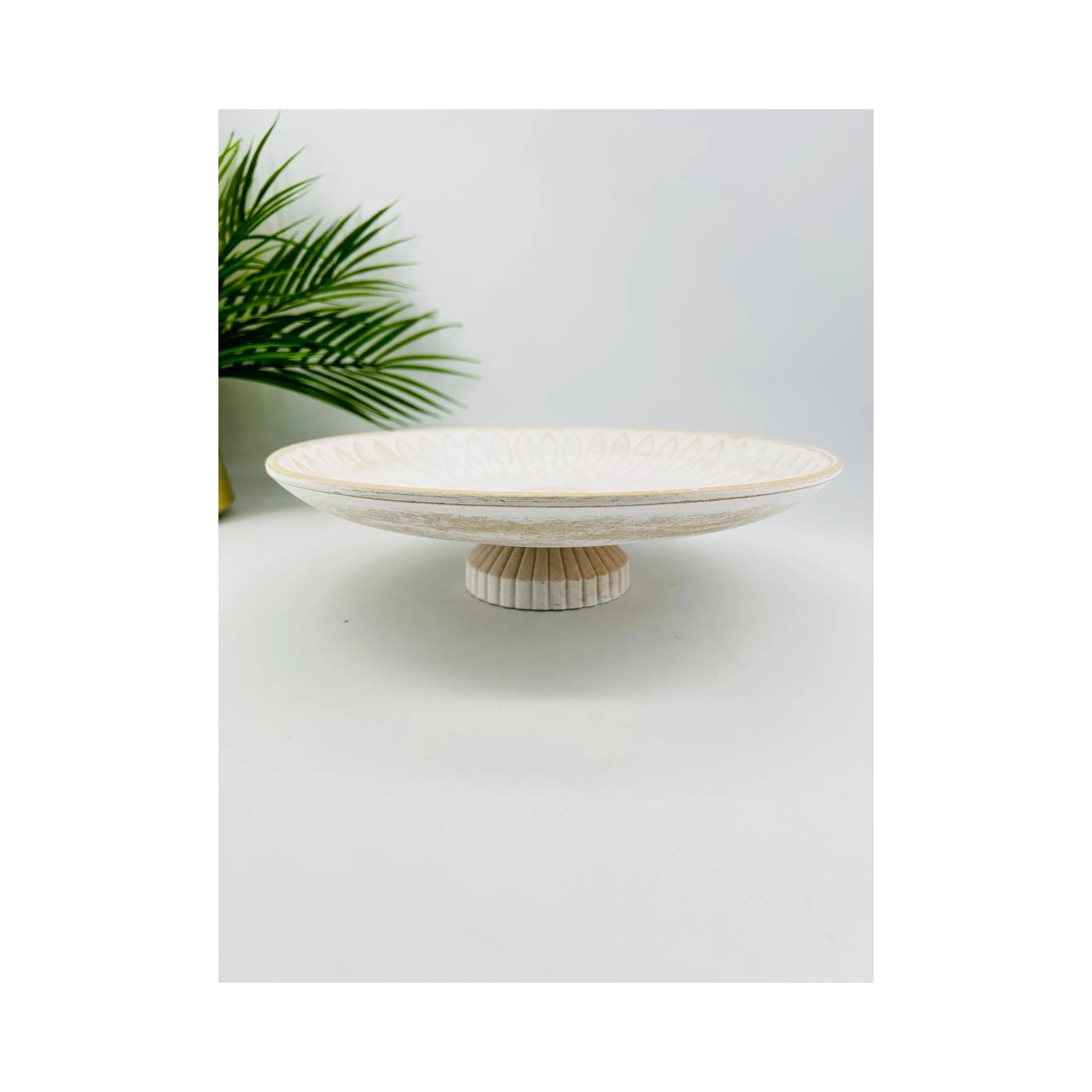 Plat décoratif blanc motif soleil | Présentoir 35cm | TBK