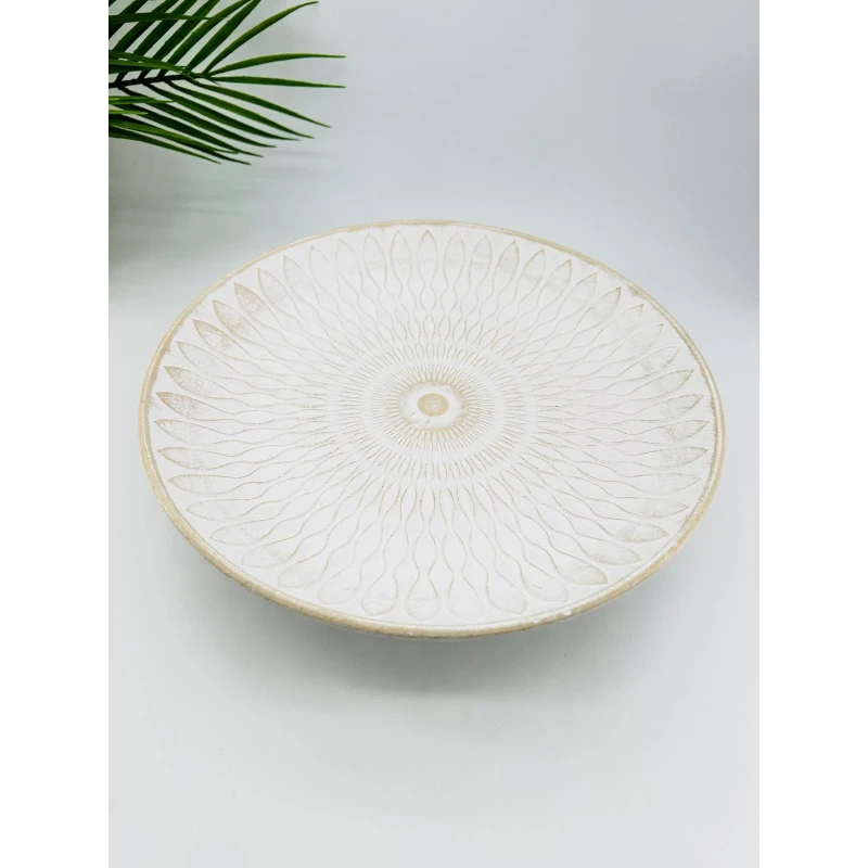 Plat décoratif blanc motif soleil | Présentoir 35cm | TBK