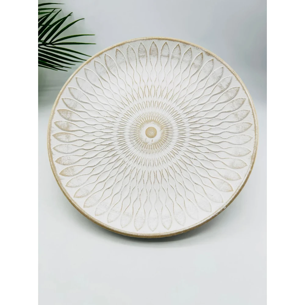 Plat décoratif blanc motif soleil | Présentoir 35cm | TBK