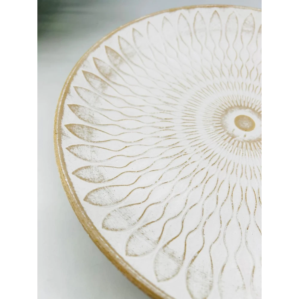 Plat décoratif blanc motif soleil | Présentoir 35cm | TBK