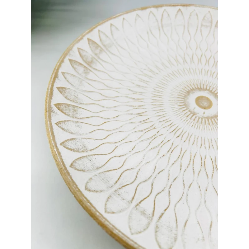Plat décoratif blanc motif soleil | Présentoir 35cm | TBK