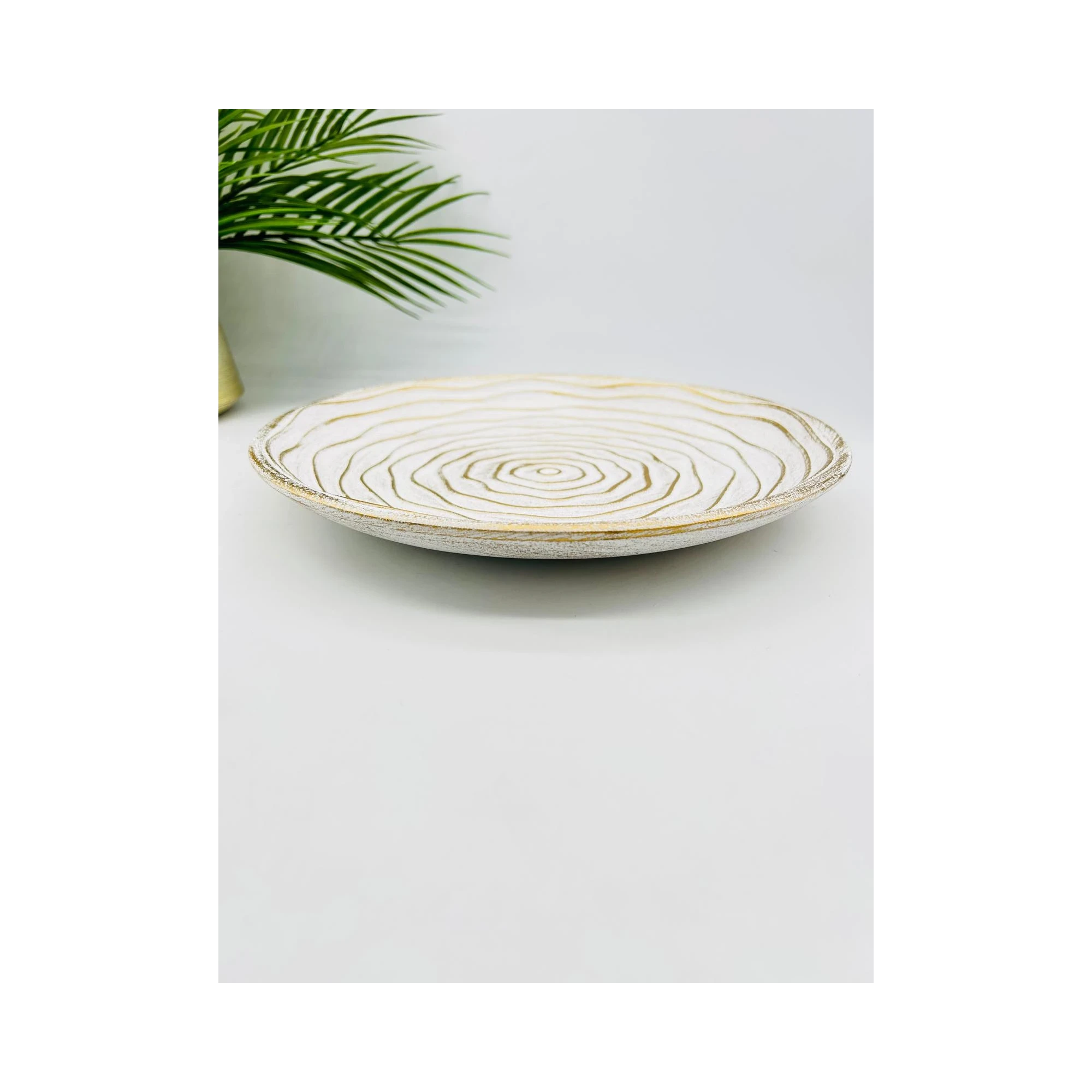 Plateau décoratif blanc doré motif cernes | TBK 33cm