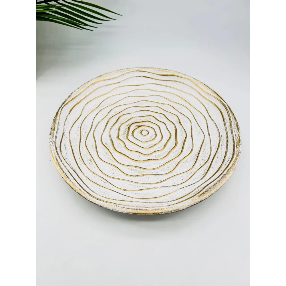 Plateau décoratif blanc doré motif cernes | TBK 33cm