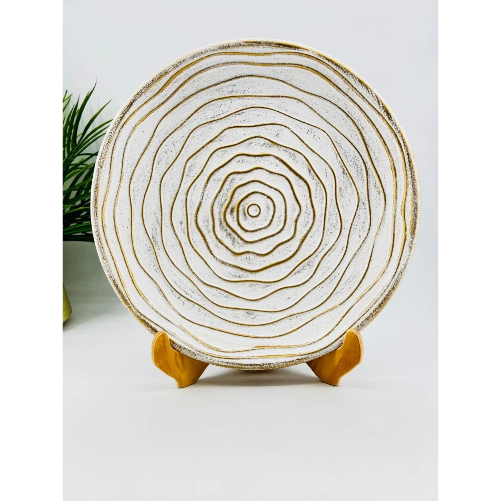 Plateau décoratif blanc doré motif cernes | TBK 33cm