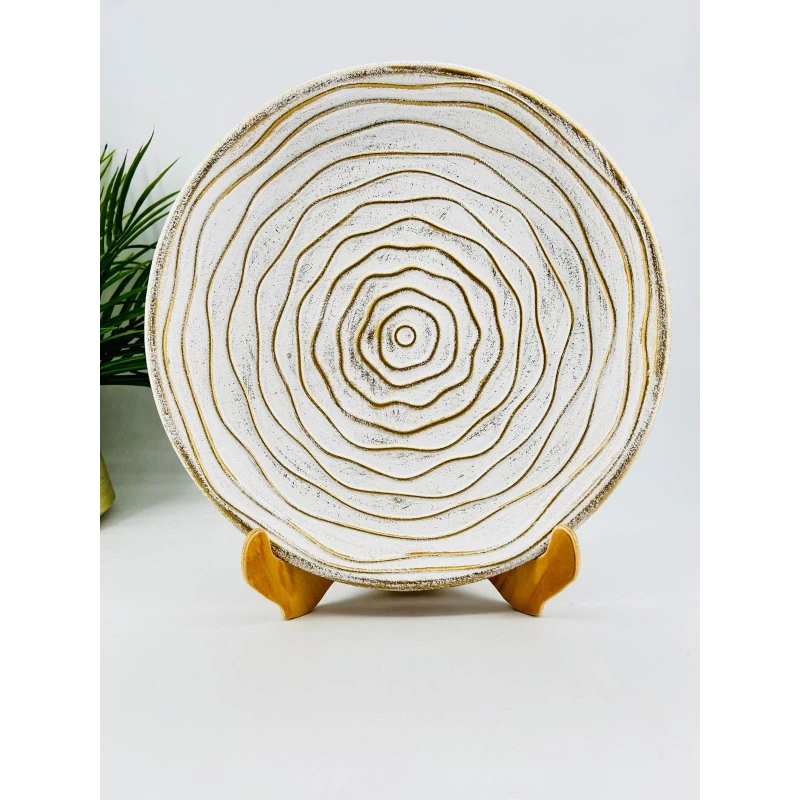 Plateau décoratif blanc doré motif cernes | TBK 33cm
