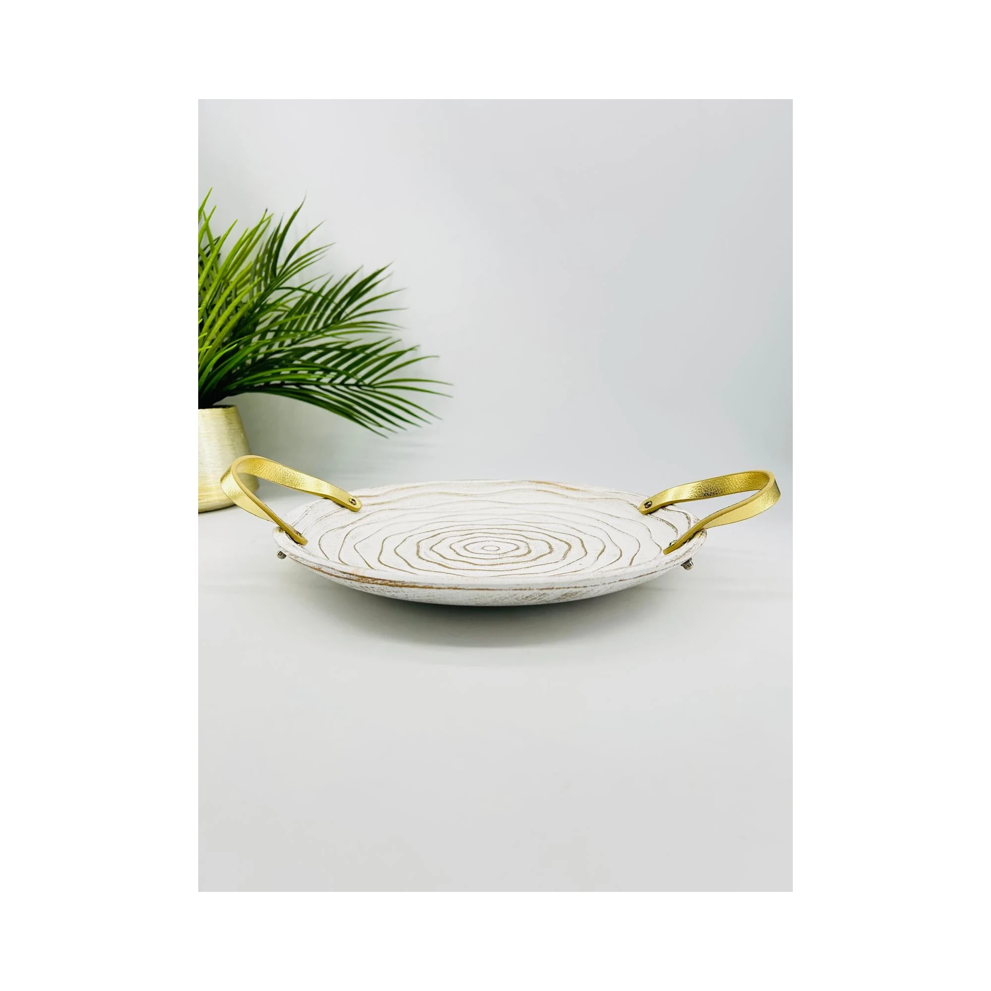 Plateau décoratif blanc doré avec anses | TBK 38cm