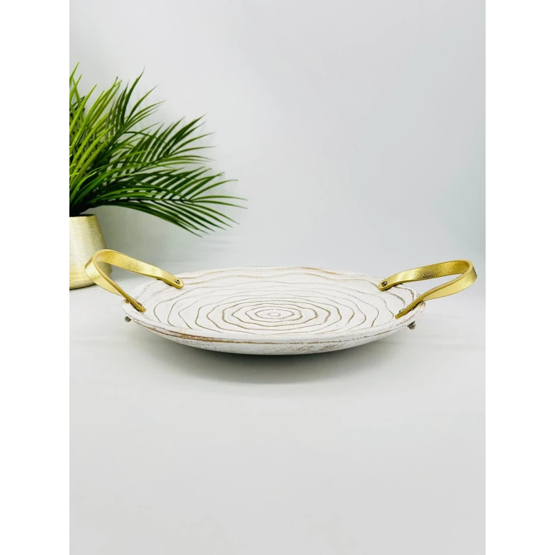Plateau décoratif blanc doré avec anses | TBK 38cm