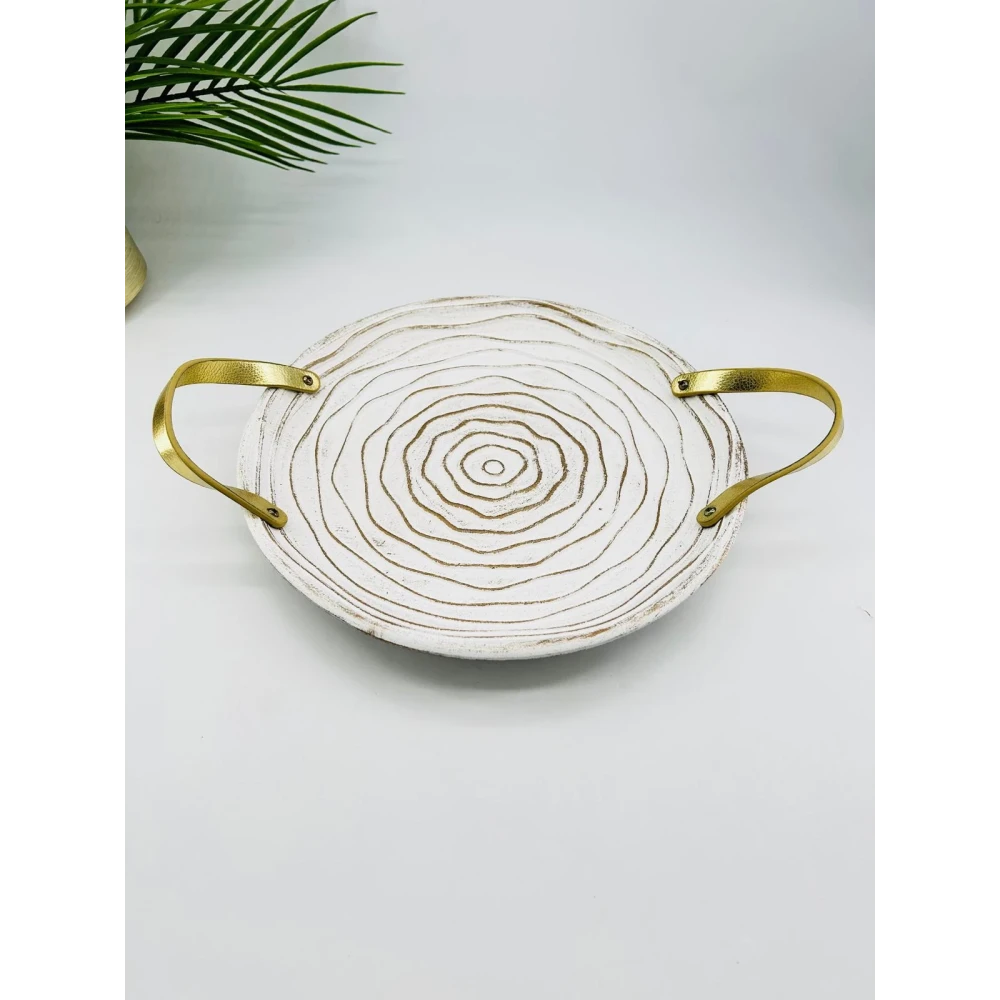 Plateau décoratif blanc doré avec anses | TBK 38cm