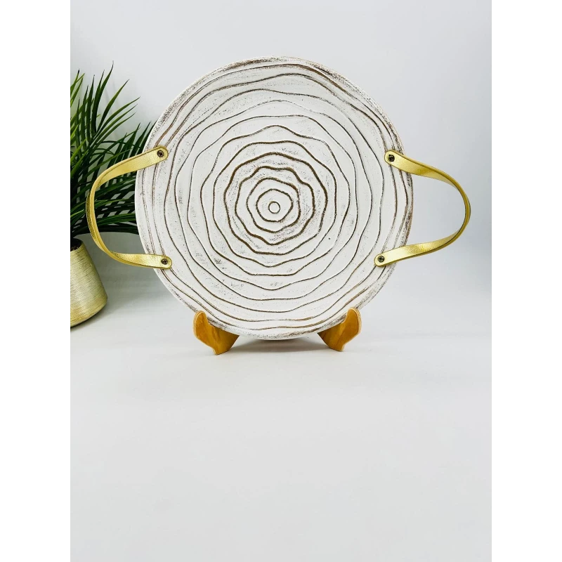 Plateau décoratif blanc doré avec anses | TBK 38cm
