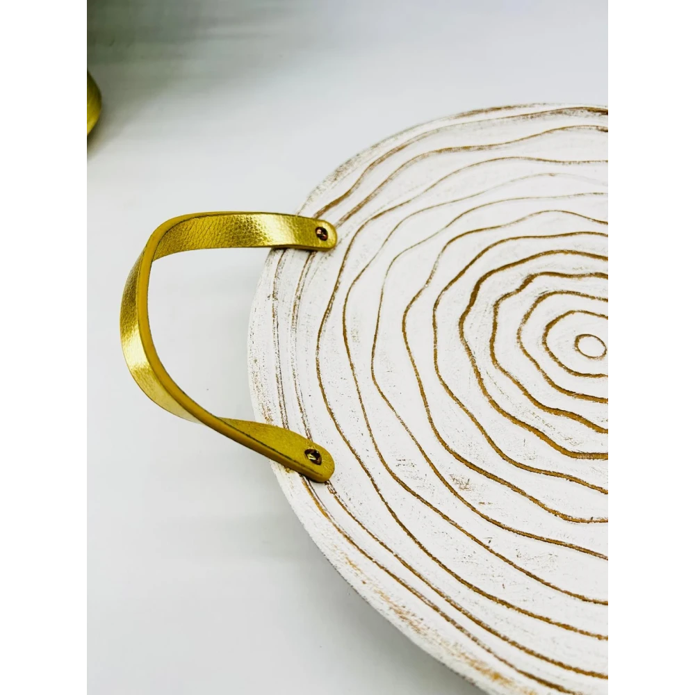 Plateau décoratif blanc doré avec anses | TBK 38cm