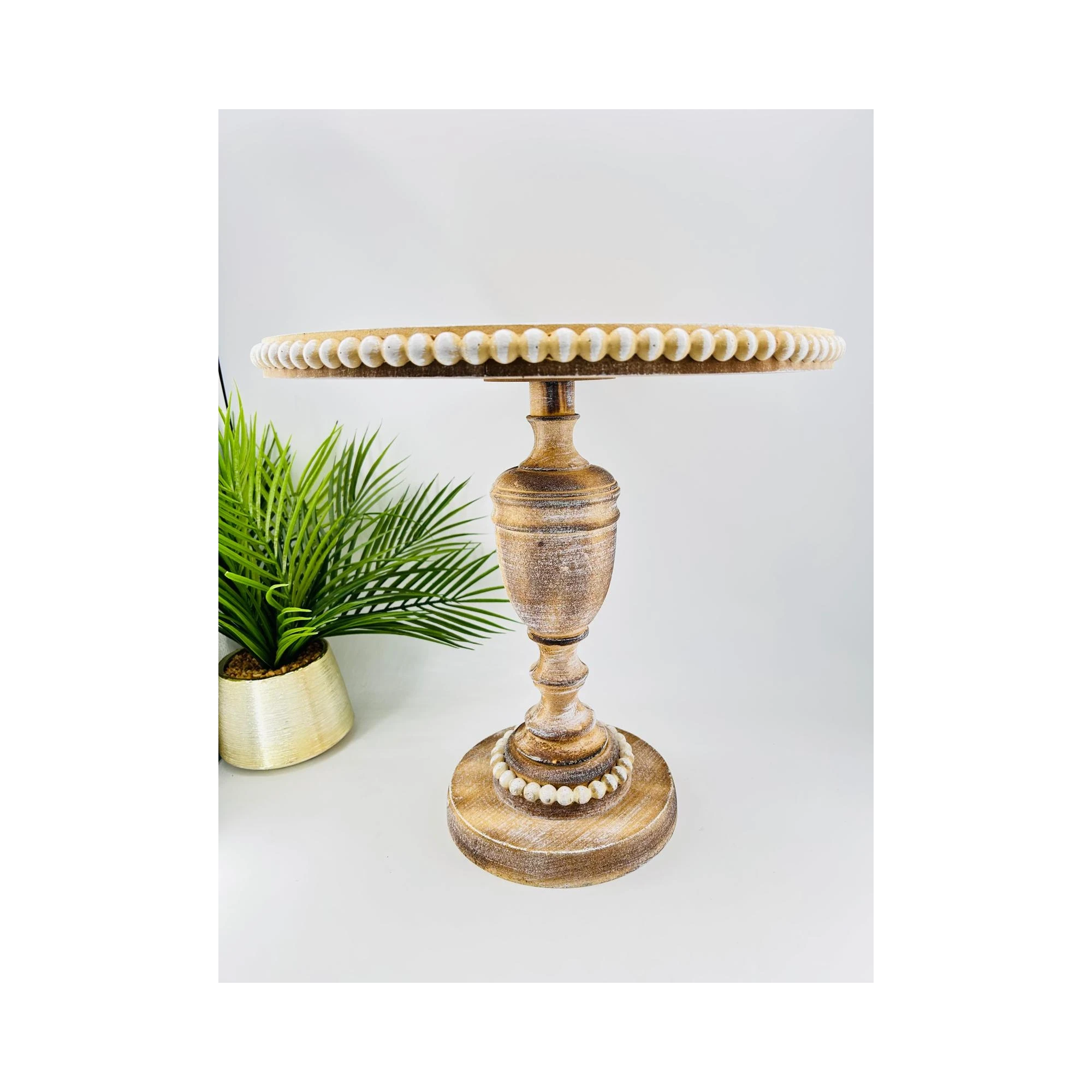 Table d'appoint bois sculpté perles | Déco 45cm | TBK