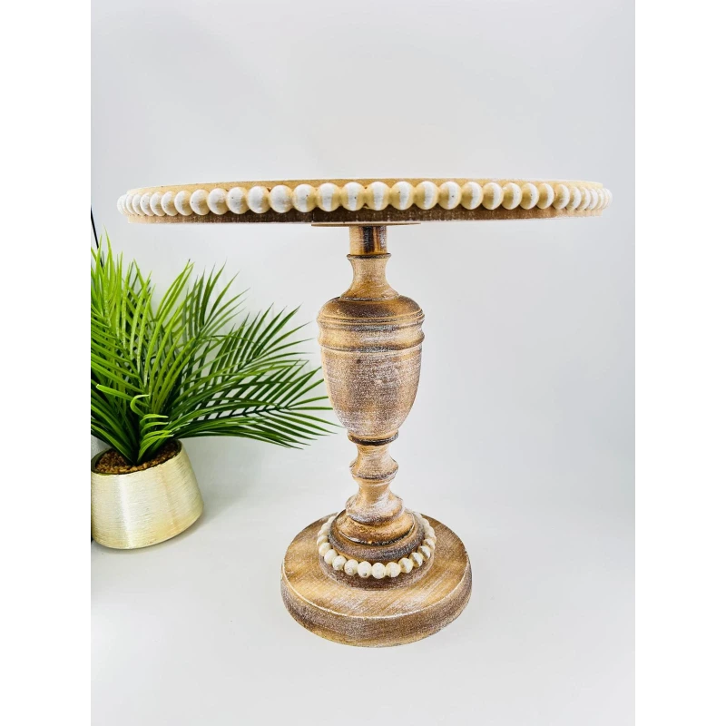 Table d'appoint bois sculpté perles | Déco 45cm | TBK