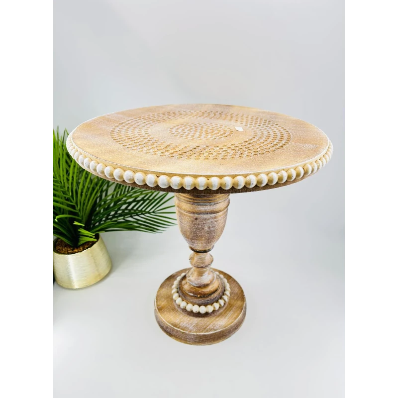 Table d'appoint bois sculpté perles | Déco 45cm | TBK
