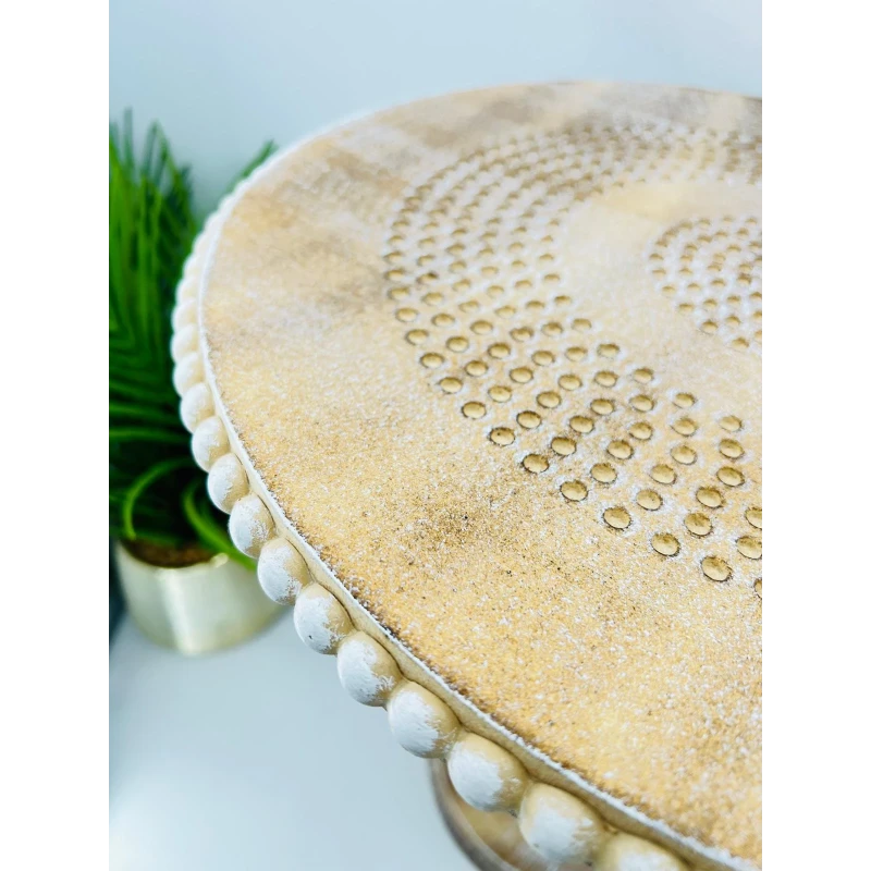 Table d'appoint bois sculpté perles | Déco 45cm | TBK