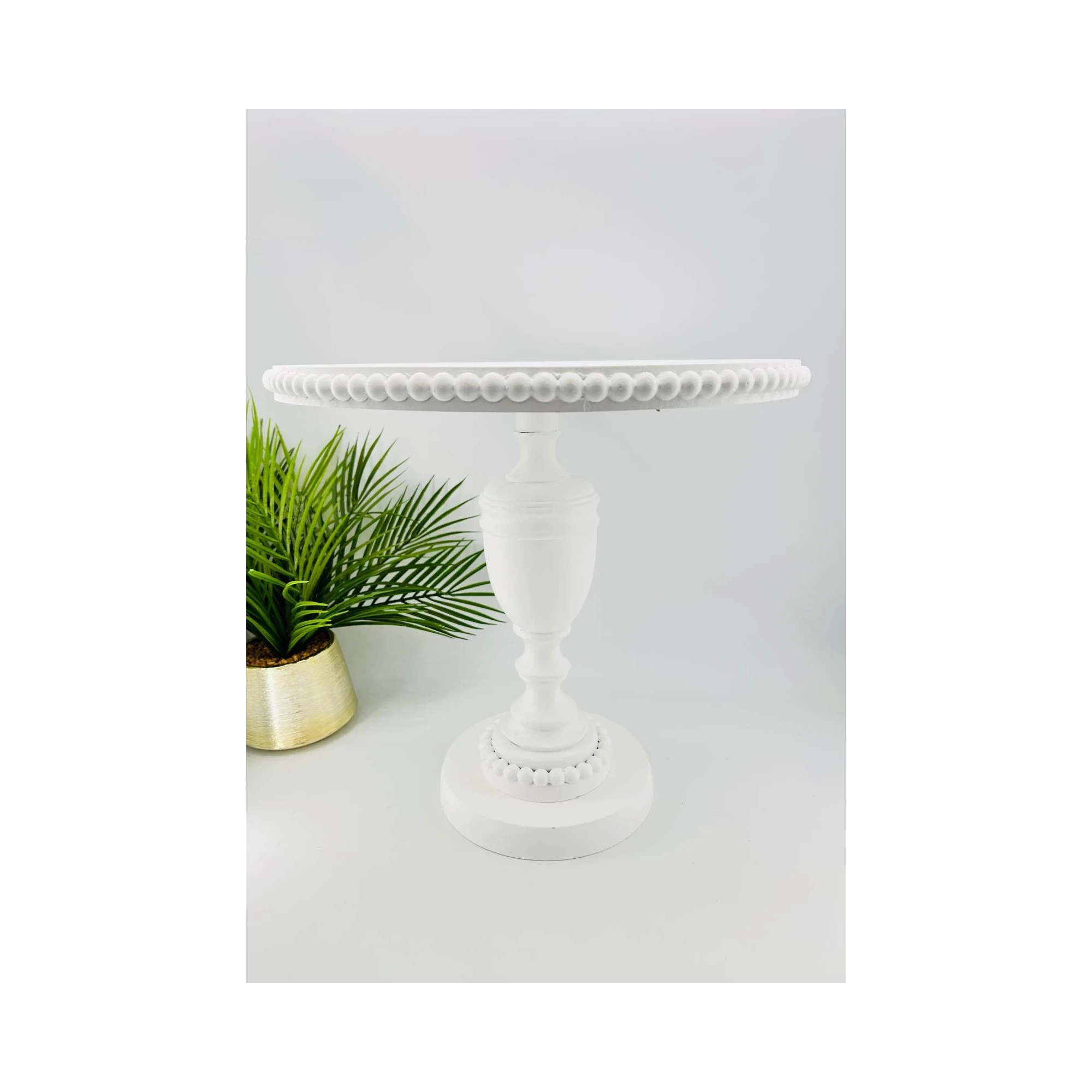 Table d'appoint blanche perles sculptées | TBK 45cm