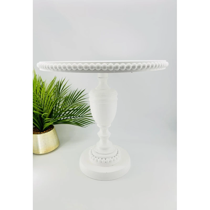 Table d'appoint blanche perles sculptées | TBK 45cm