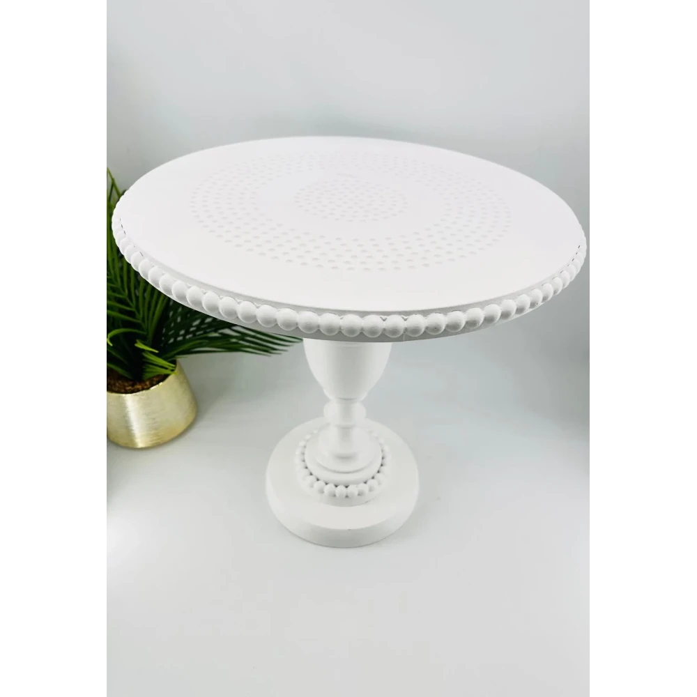 Table d'appoint blanche perles sculptées | TBK 45cm