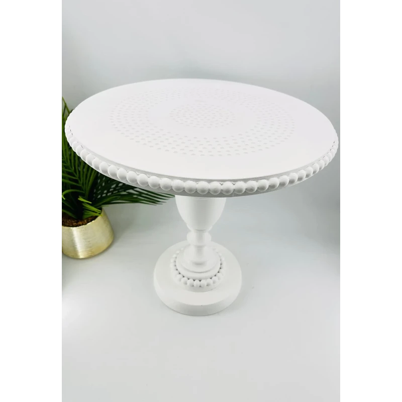 Table d'appoint blanche perles sculptées | TBK 45cm