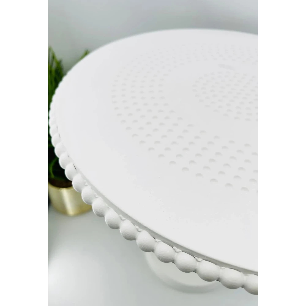 Table d'appoint blanche perles sculptées | TBK 45cm