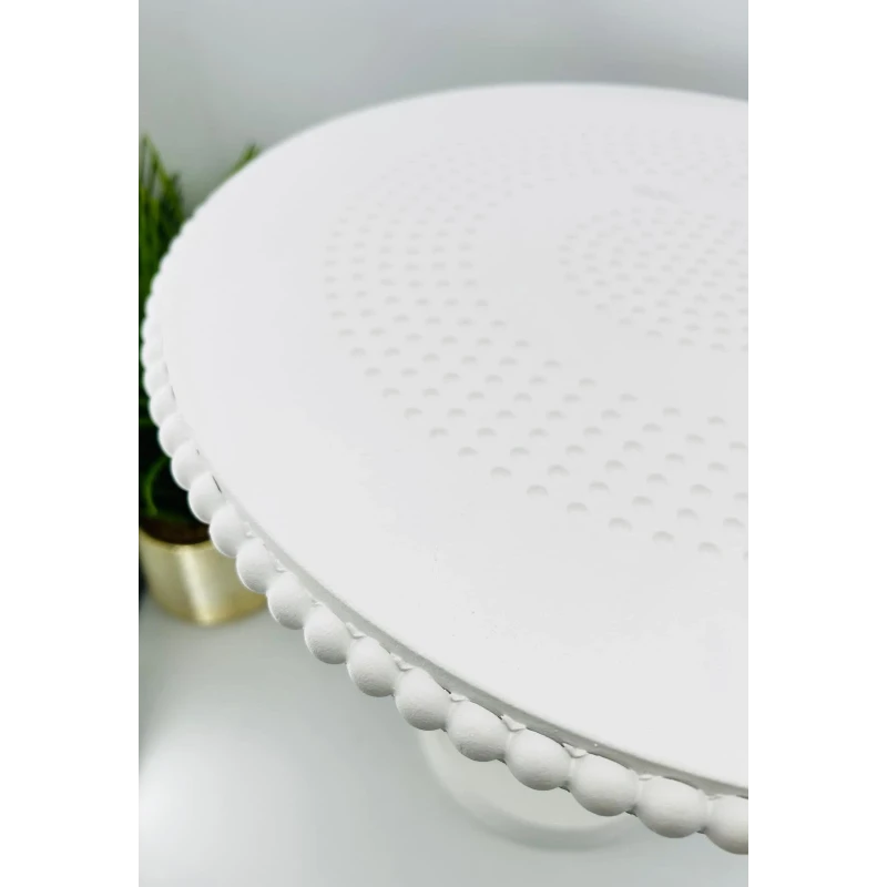 Table d'appoint blanche perles sculptées | TBK 45cm