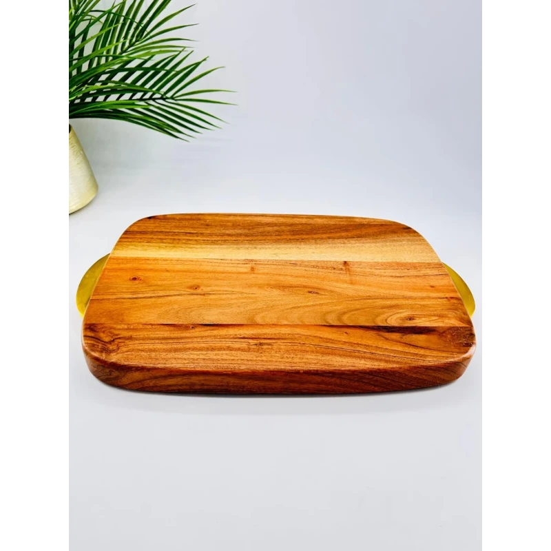 Plateau apéritif acacia anses dorées | Art de la table