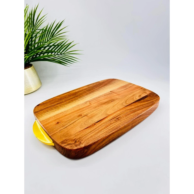 Plateau apéritif acacia anses dorées | Art de la table