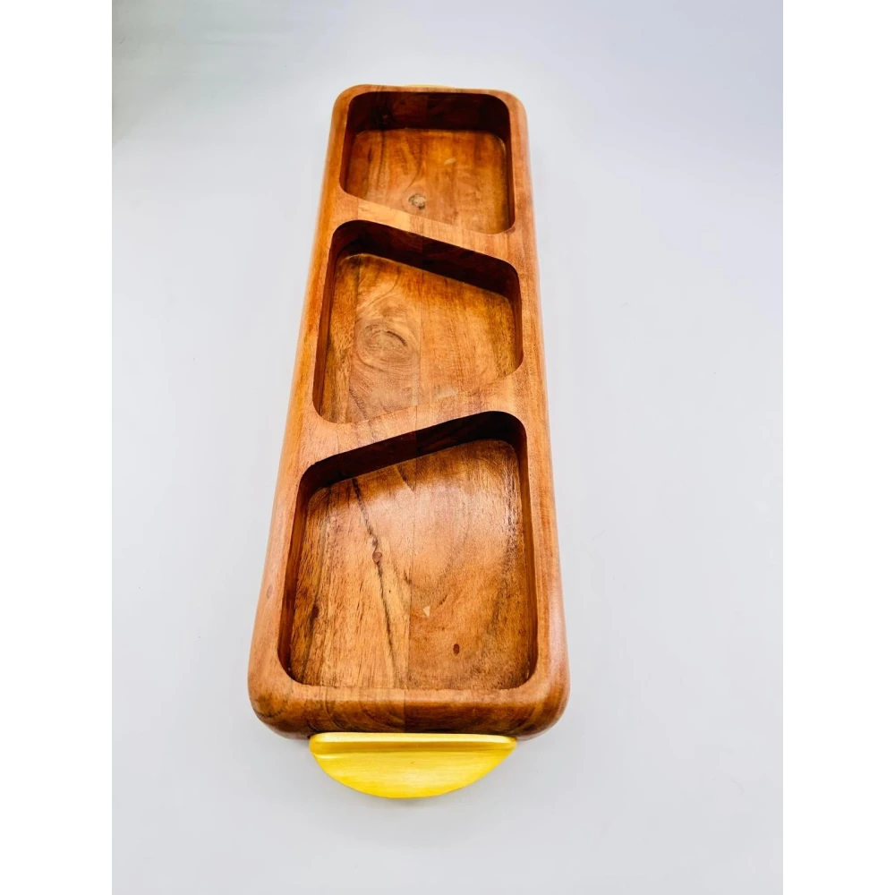 Plateau apéritif acacia 3 compartiments doré | TBK 45cm