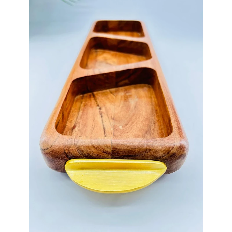 Plateau apéritif acacia 3 compartiments doré | TBK 45cm