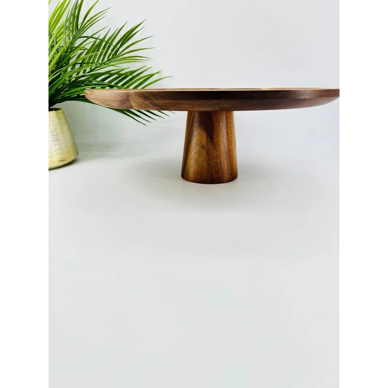 Présentoir surélevé acacia naturel pied conique | TBK