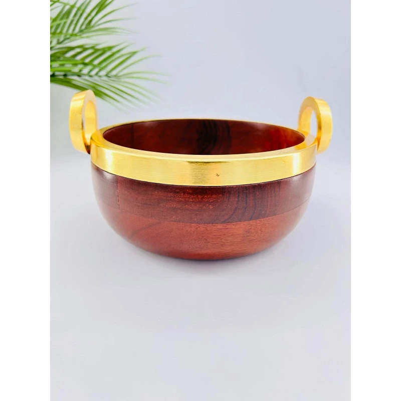 Bol bois acacia anses aluminium doré | Art de la table