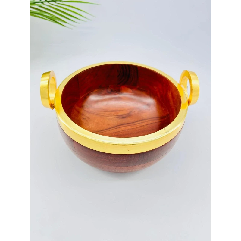 Bol bois acacia anses aluminium doré | Art de la table