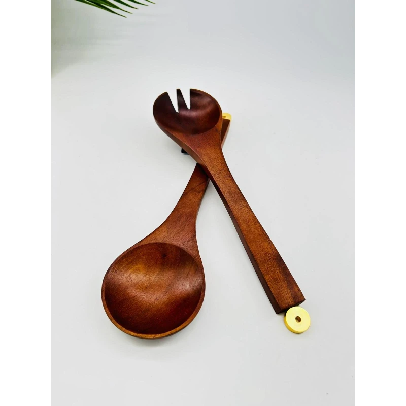 Set 2 couverts salade bois acacia embout doré | TBK