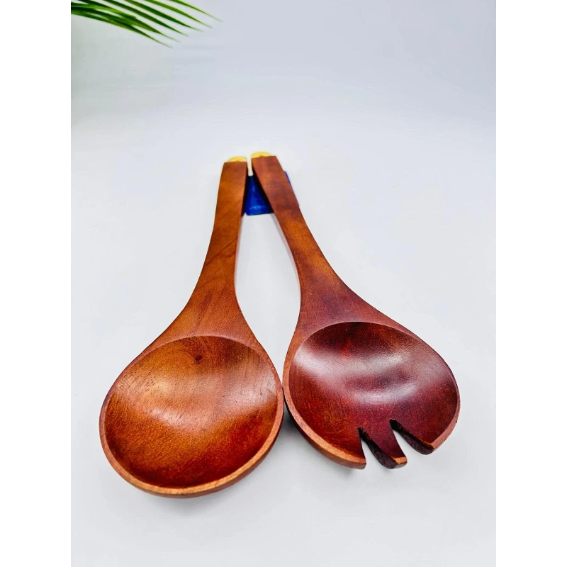 Set 2 couverts salade bois acacia embout doré | TBK