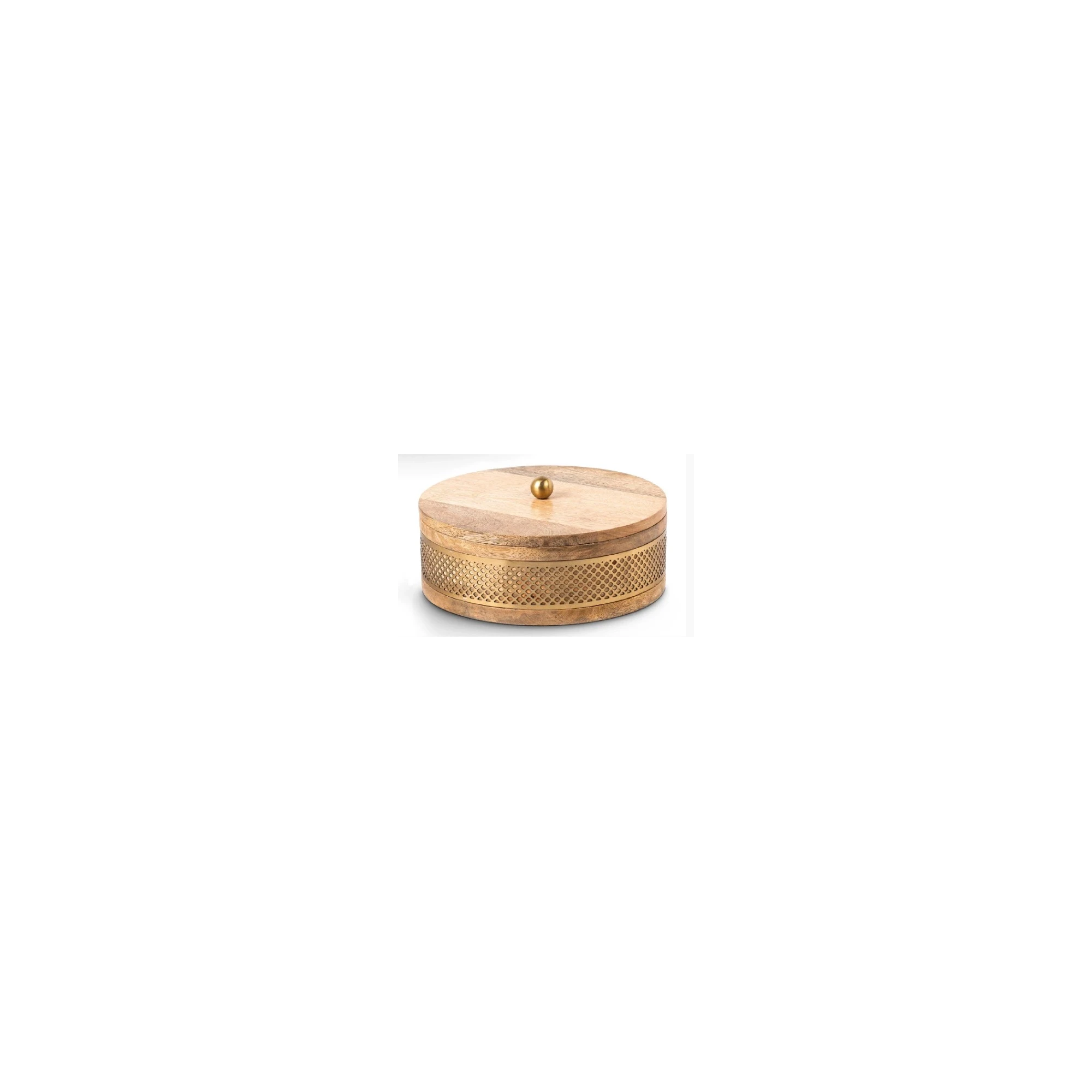 Boîte décorative ronde manguier métal doré petite | TBK
