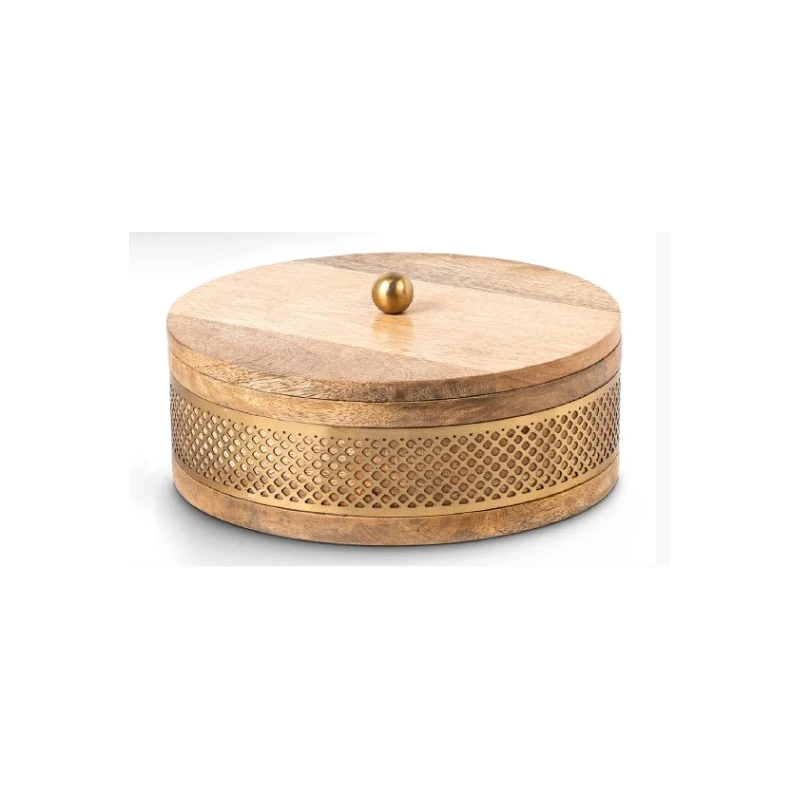 Boîte décorative ronde manguier métal doré petite | TBK