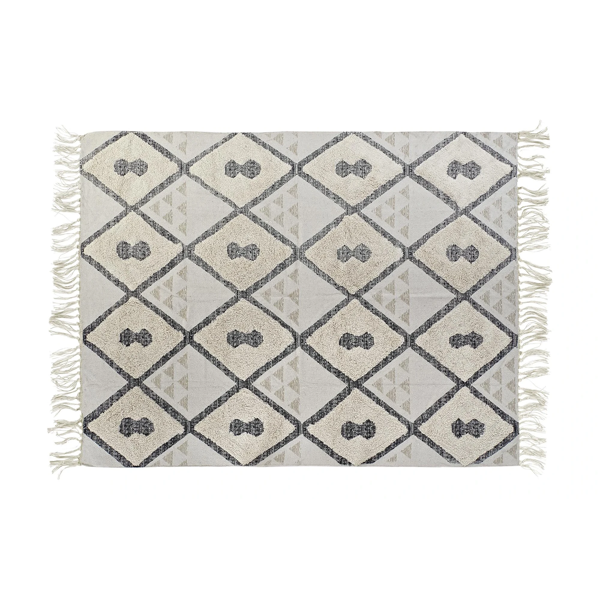 Tapis coton beige losanges franges 160x230 | Tendance by Karina