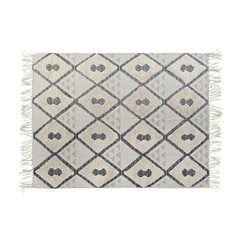 Tapis coton beige losanges franges 160x230 | Tendance by Karina