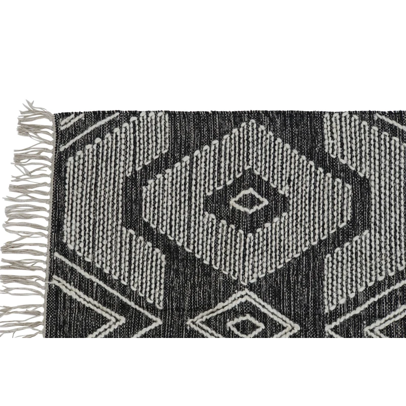 Tapis coton noir motifs géométriques franges 160x230 | Tendance by Kar