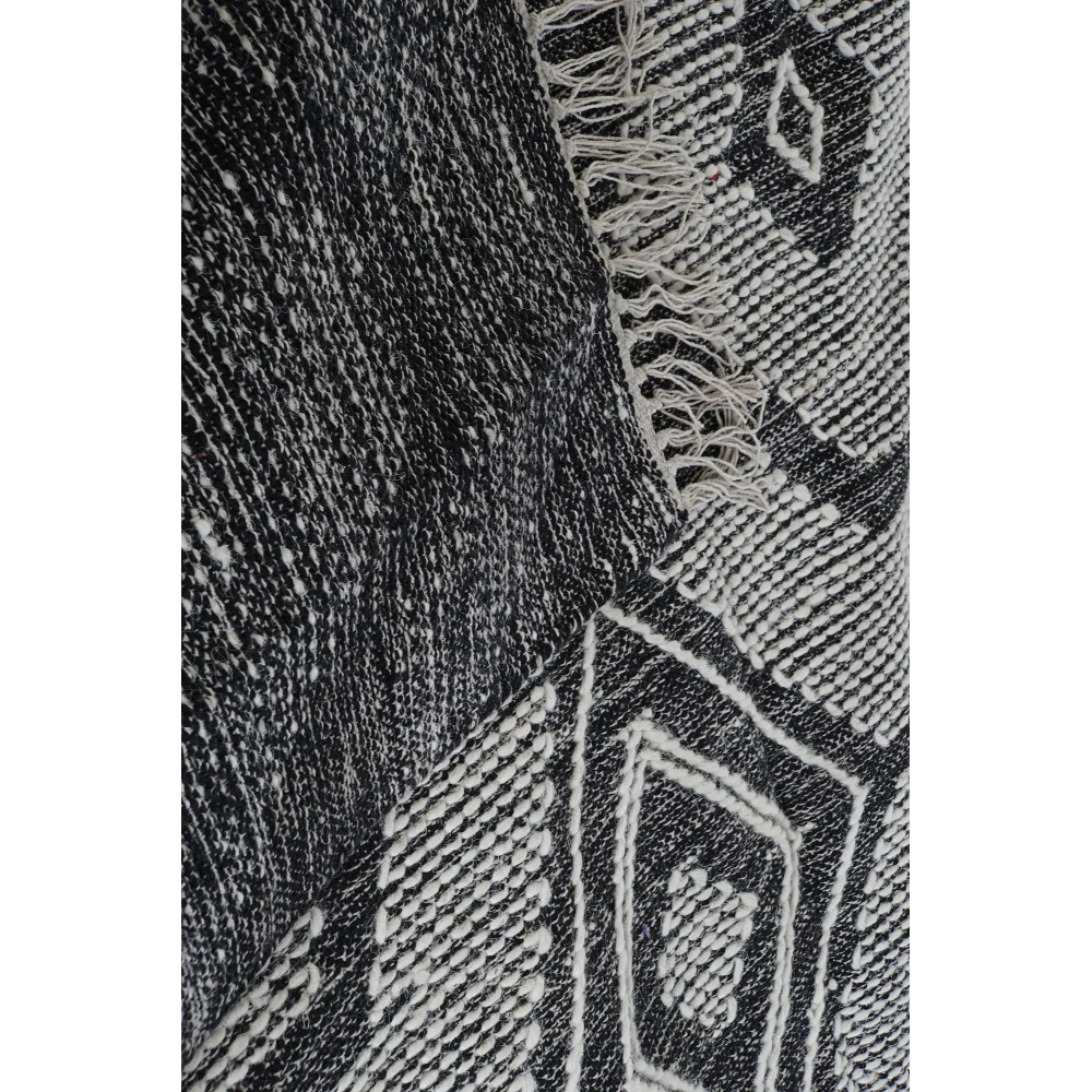 Tapis coton noir motifs géométriques franges 160x230 | Tendance by Kar