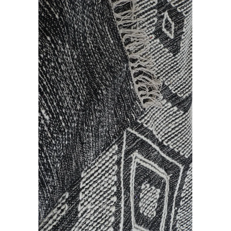 Tapis coton noir motifs géométriques franges 160x230 | Tendance by Kar