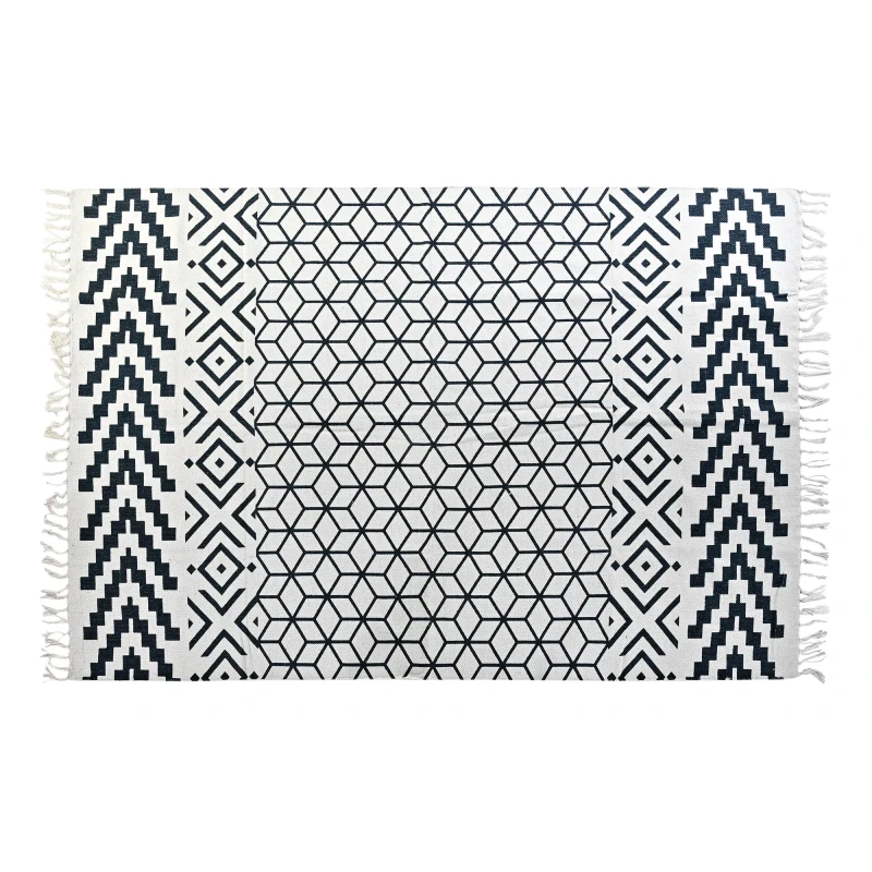 Tapis coton blanc motifs cubiques ethniques imprimés noir 160x230 | Te
