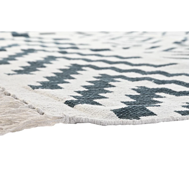 Tapis coton blanc motifs cubiques ethniques imprimés noir 160x230 | Te