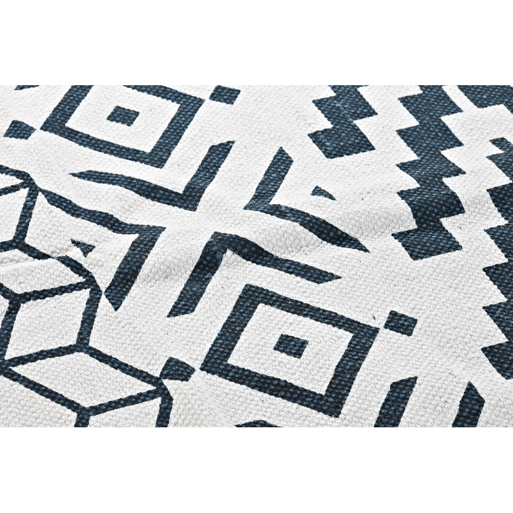Tapis coton blanc motifs cubiques ethniques imprimés noir 160x230 | Te