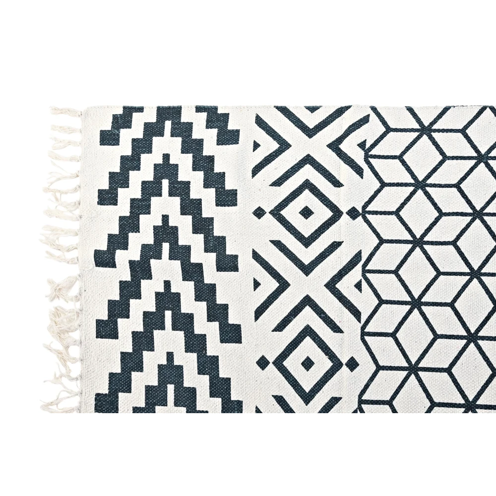 Tapis coton blanc motifs cubiques ethniques imprimés noir 160x230 | Te