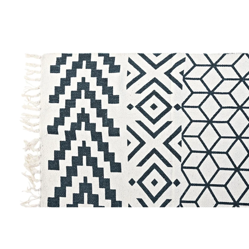 Tapis coton blanc motifs cubiques ethniques imprimés noir 160x230 | Te