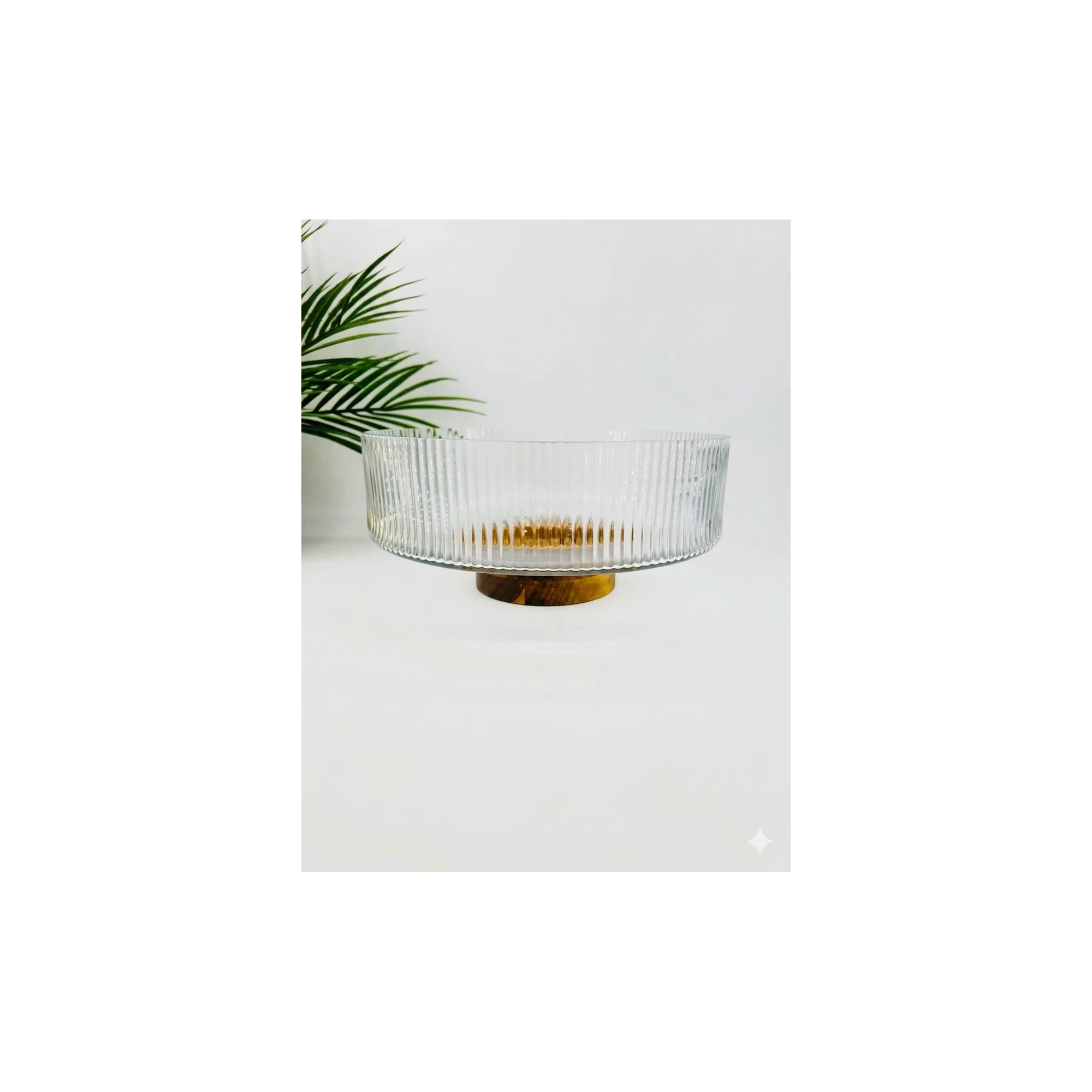 Saladier 2-en-1 en Verre Cannelé & Bois (26 cm)