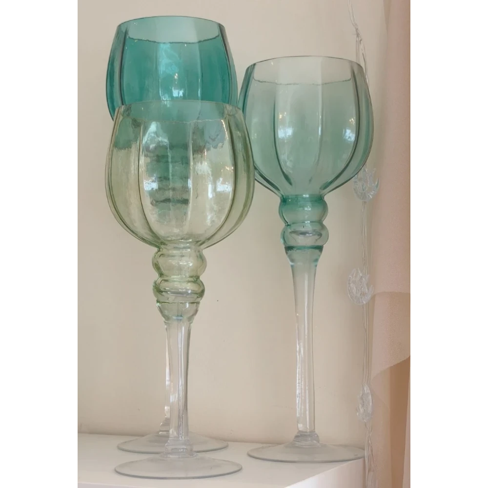 Set de 3 Bougeoirs en Verre Vert & Turquoise